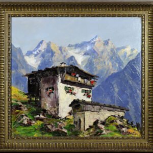 Peinture couteau chalet alpin