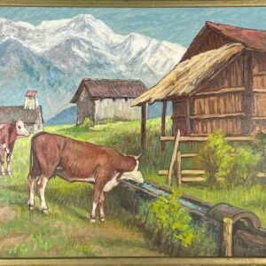 Huile sur toile VON BERGH "Vaches au pieds du Mont Blanc"