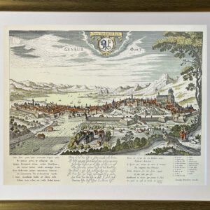 Gravure ancienne plan cavalier de Genève 16 ième