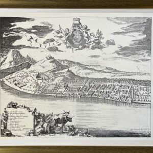 Gravure ancienne plan cavalier d' Evian 17 ième