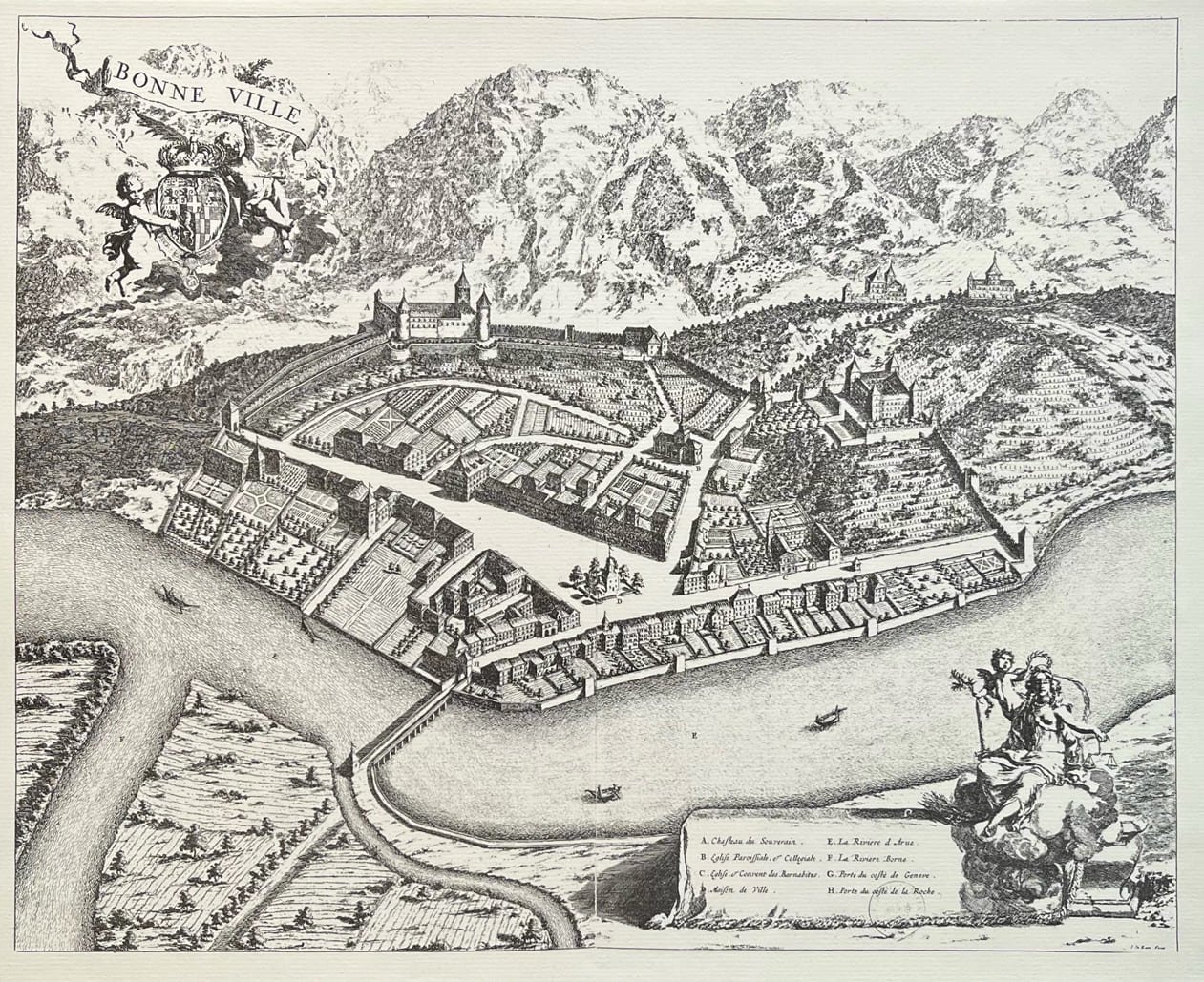 Gravure ancienne plan cavalier de Bonneville 17 ième – Image 2