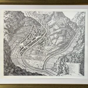 Gravure ancienne plan cavalier de Moûtiers 17 ième